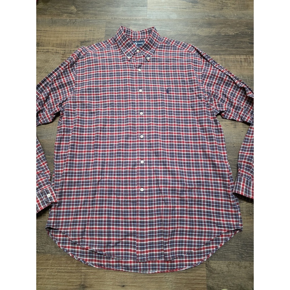 Ralph Lauren Red Plaid Button Front Shirt Mens Size Large